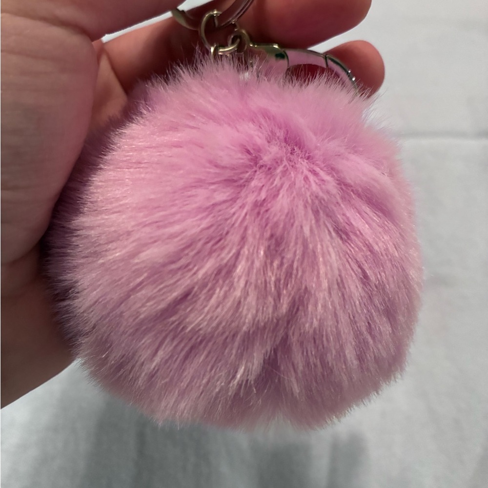 Light purple fluff ball keychain/bag charm with pink bedazzled crown NWOT - Picture 4 of 5
